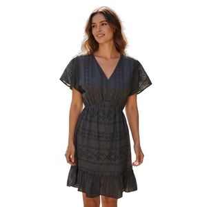 Valentina Naldi Eyelet Baby Doll Dress Size L Black Ruffle Italy Y2K Whimsigoth